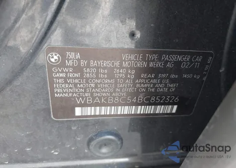 2011 BMW 750Li from USA, damaged, VIN WBAKB8C54BC852326
